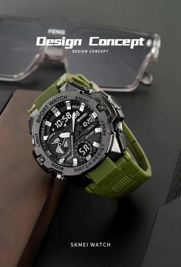 🕶️ Relógio Masculino SKMEI 2328 ⌚ Analógico + Digital 💥 Estilo Militar 🪖 Esportivo 🏋️♂️ à Prova d’Água 5ATM 💦 com Cronômetro, Alarme e Luz LED 🔦 | Pulseira PU Super Resistente 💪