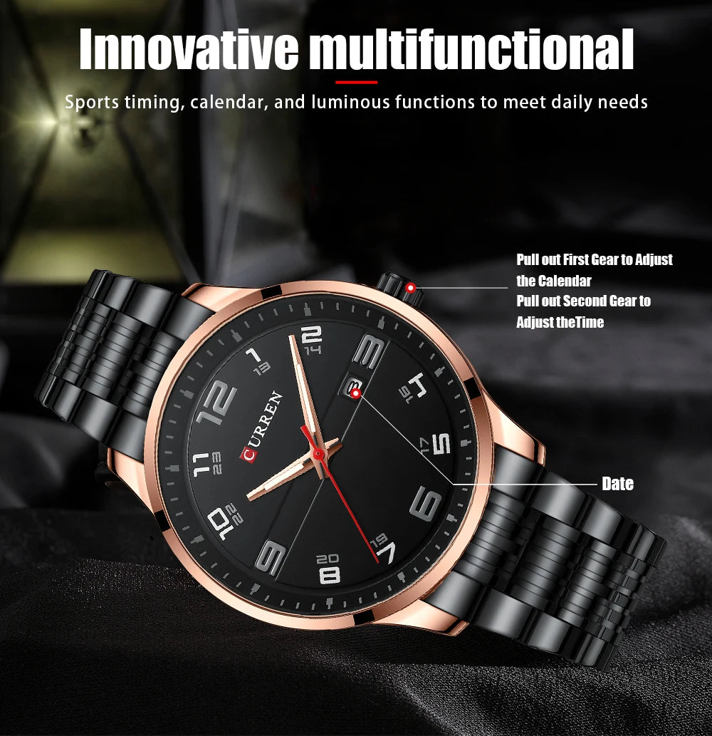 🕰️✨Relógio Masculino CURREN 8411 ⌚ Estilo Moderno e Robusto | Data Automática + Resistente à Água 3ATM
