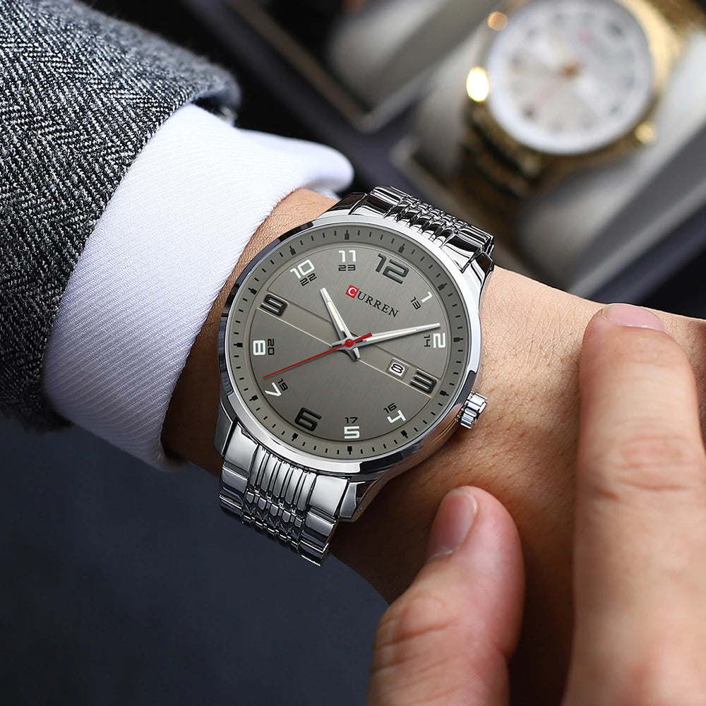 🕰️✨Relógio Masculino CURREN 8411 ⌚ Estilo Moderno e Robusto | Data Automática + Resistente à Água 3ATM