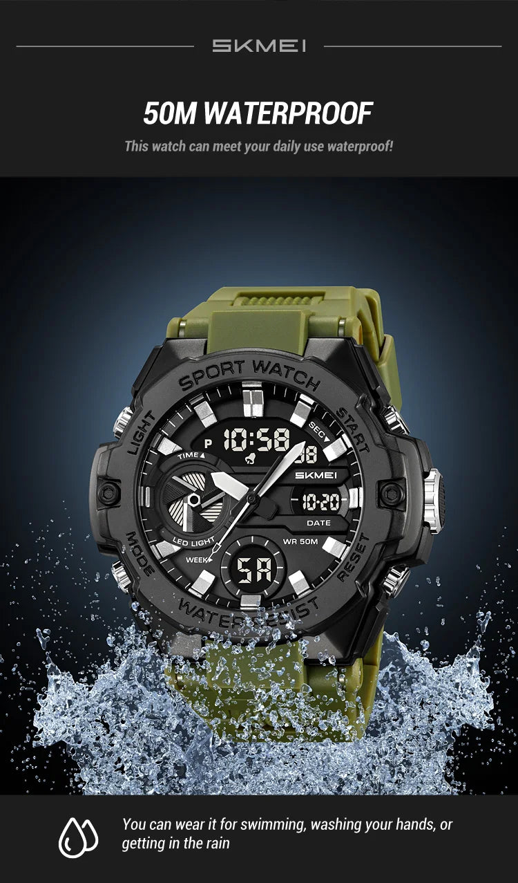 🕶️ Relógio Masculino SKMEI 2328 ⌚ Analógico + Digital 💥 Estilo Militar 🪖 Esportivo 🏋️♂️ à Prova d’Água 5ATM 💦 com Cronômetro, Alarme e Luz LED 🔦 | Pulseira PU Super Resistente 💪