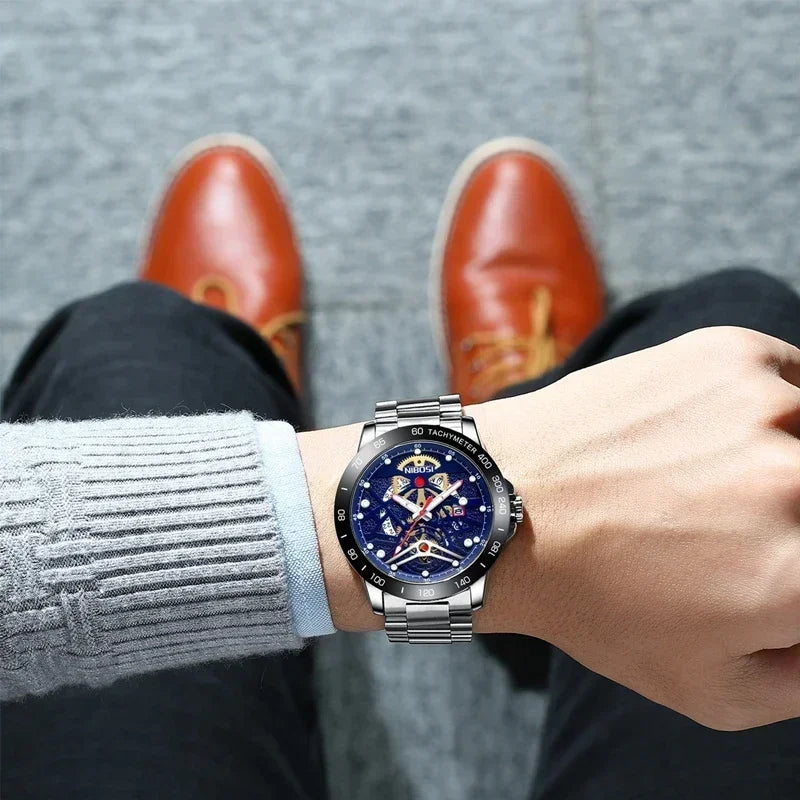 🕰️✨Relógio Masculino NIBOSI 2388 Quartzo ⌚ Luxo e Negócios 🏆 Ponteiros Luminosos + Data Automática