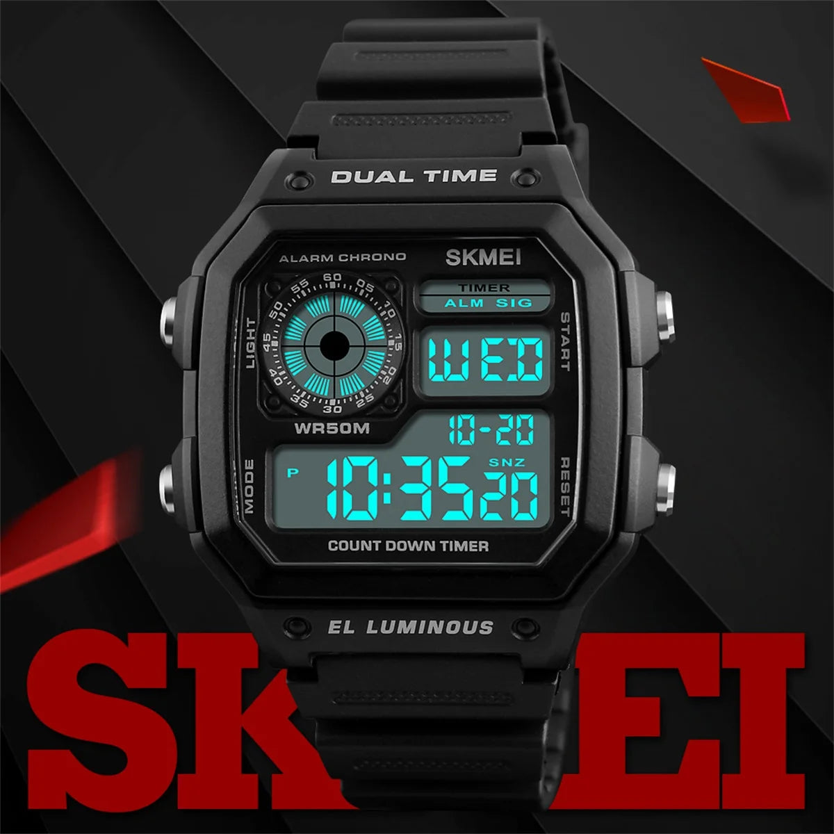 ⌚ Relógio Masculino Digital SKMEI 1299 ⏱️ Esportivo Tático | Resistente à Água 5ATM 💦 | Funções Múltiplas 🧭 | LED, Cronômetro, Alarme