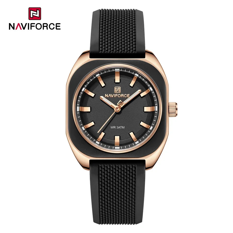 ⌚🌸Relógio Feminino NAVIFORCE NF5061 – Design Minimalista, Pulseira de Silicone, Resistente à Água