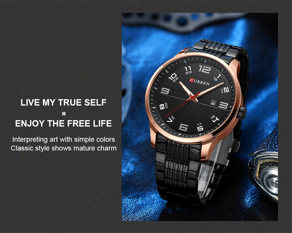 🕰️✨Relógio Masculino CURREN 8411 ⌚ Estilo Moderno e Robusto | Data Automática + Resistente à Água 3ATM