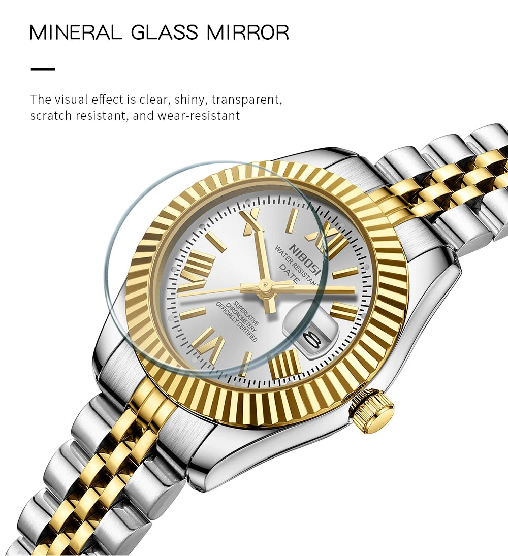 ⌚ Kit 2 Relógios Feminino e Masculino NIBOSI 2678 Casal 💖 Luxo Elegante | Cronógrafo ✨ | Aço Inoxidável 💎 | Estilo e Sofisticação