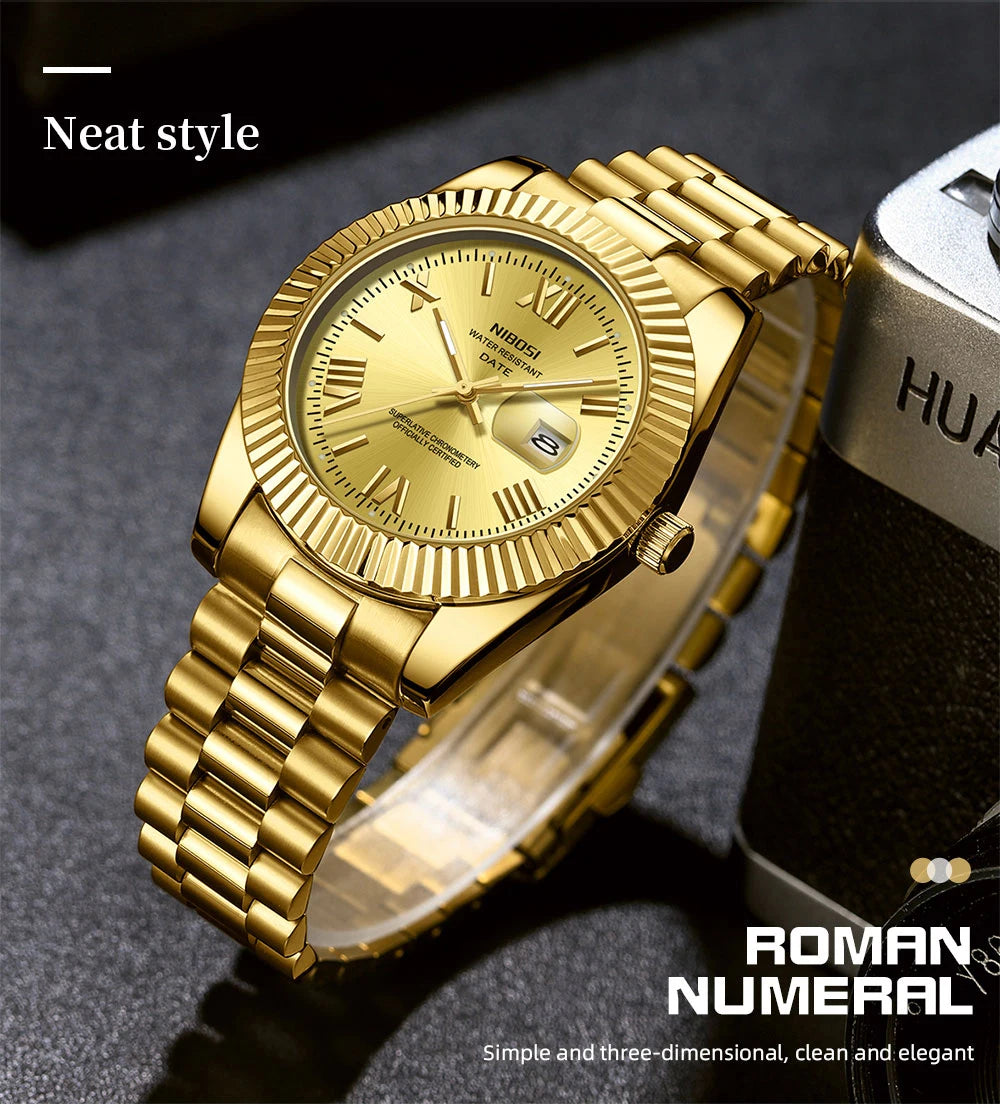 ⌚ Kit 2 Relógios Feminino e Masculino NIBOSI 2678 Casal 💖 Luxo Elegante | Cronógrafo ✨ | Aço Inoxidável 💎 | Estilo e Sofisticação