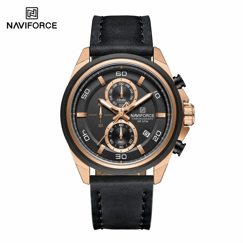 ⌚ Relógio NAVIFORCE NF8075 Masculino Couro – Cronógrafo e Ponteiros Luminosos