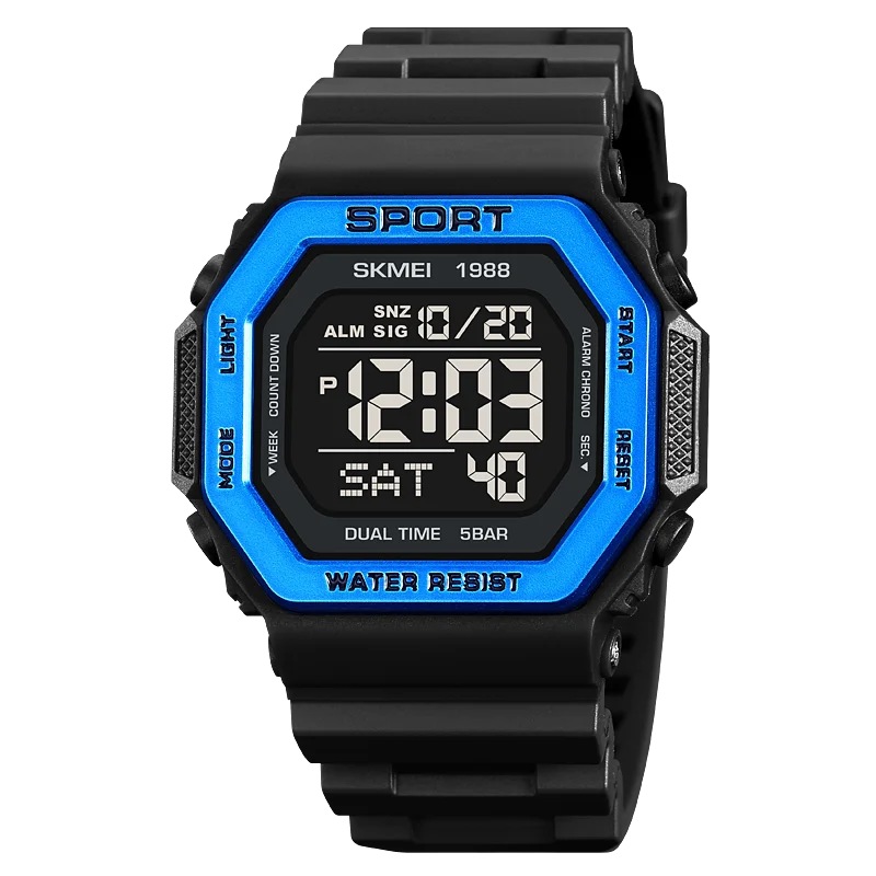 ⌚ Relógio Masculino Esportivo SKMEI 1988 🏃♂️ Digital com Luz de Fundo 💡 | Alarme, Cronômetro e Contagem Regressiva ⏱️ | À Prova D’Água 5ATM 💦 | Estilo Militar Tático ⚔️