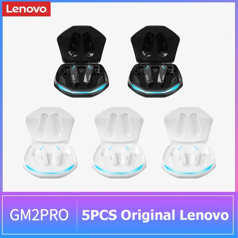 Kit com 5 Fones Lenovo GM2 Pro 🎮 Fones Bluetooth 5.3 TWS com Microfone – Som Hi-Fi para Jogos, Chamadas e Música