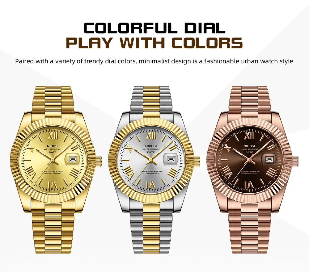 🕰️✨Relógio Masculino NIBOSI 2678 ⌚ Estilo Luxo com Pulseira em Aço Inoxidável | Resistente e Elegante