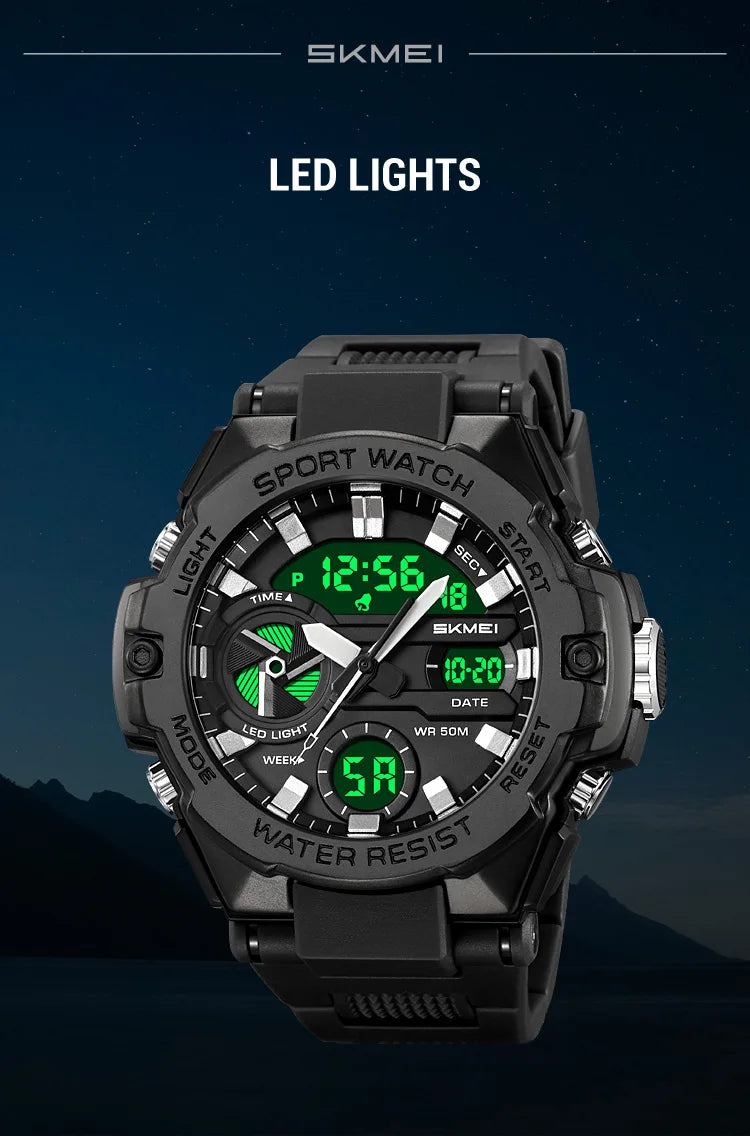 🕶️ Relógio Masculino SKMEI 2328 ⌚ Analógico + Digital 💥 Estilo Militar 🪖 Esportivo 🏋️♂️ à Prova d’Água 5ATM 💦 com Cronômetro, Alarme e Luz LED 🔦 | Pulseira PU Super Resistente 💪