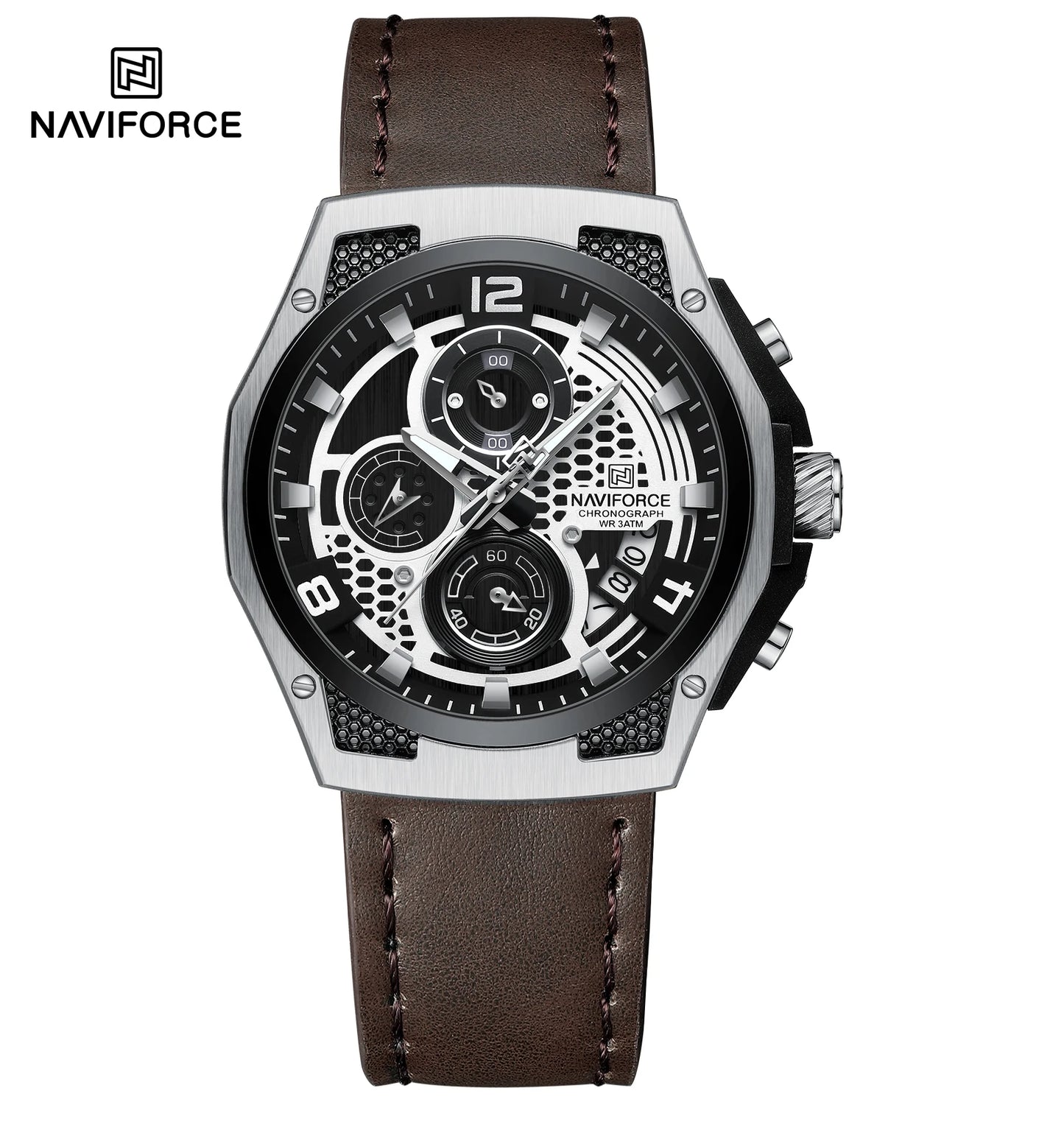 ⌚Relógio Masculino NAVIFORCE NF8051L – Cronógrafo Esportivo e Casual com Pulseira de Couro