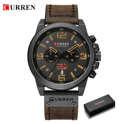 🕰️✨Relógio Masculino CURREN 8314 ⌚ Elegância com Pulseira de Couro | Cronógrafo + Calendário Completo + Resistente à Água