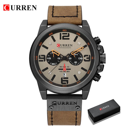 🕰️✨Relógio Masculino CURREN 8314 ⌚ Elegância com Pulseira de Couro | Cronógrafo + Calendário Completo + Resistente à Água