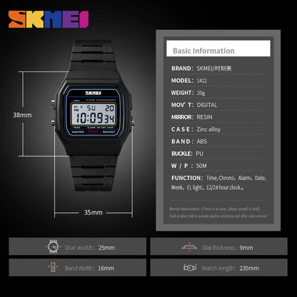 ⌚ Relógio Feminino Digital SKMEI 1412 💖 Estilo Esportivo & Casual | Display LED 🌟 | Alarme, Cronômetro e Mais ⏱️ | À Prova D’água 5ATM 💦