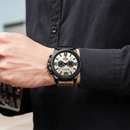 🕰️✨Relógio Masculino CURREN 8314 ⌚ Elegância com Pulseira de Couro | Cronógrafo + Calendário Completo + Resistente à Água
