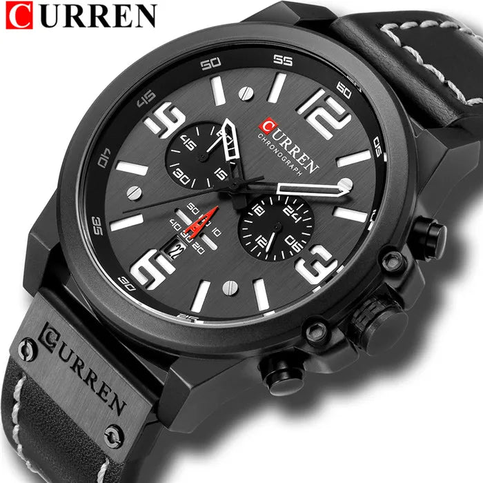 🕰️✨Relógio Masculino CURREN 8314 ⌚ Elegância com Pulseira de Couro | Cronógrafo + Calendário Completo + Resistente à Água