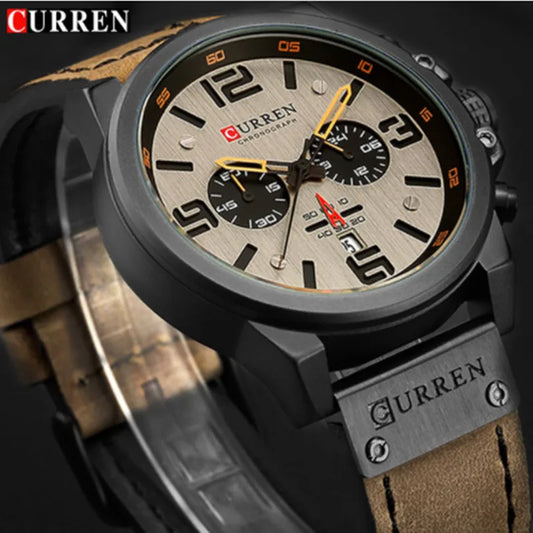 🕰️✨Relógio Masculino CURREN 8314 ⌚ Elegância com Pulseira de Couro | Cronógrafo + Calendário Completo + Resistente à Água