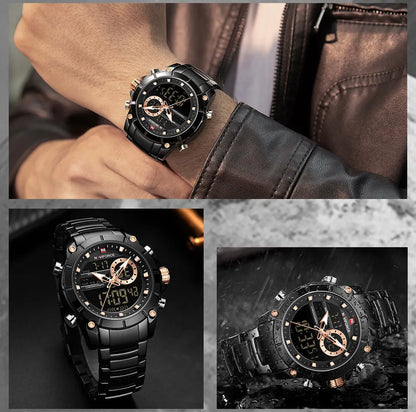 ⌚ Relógio Masculino NAVIFORCE NF9163 🧔‍♂️ Dual Display 🕹️ | Aço Inoxidável 🔩 | Alarme ⏰ + Cronômetro ⏱️ + Iluminação 🌙