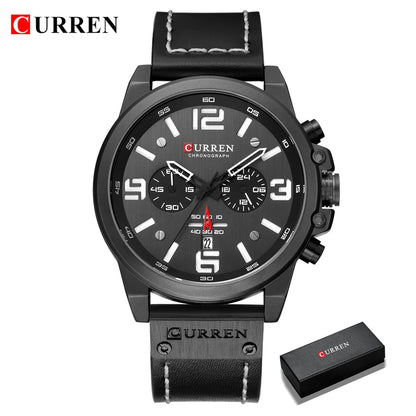 🕰️✨Relógio Masculino CURREN 8314 ⌚ Elegância com Pulseira de Couro | Cronógrafo + Calendário Completo + Resistente à Água