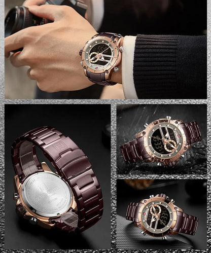 ⌚ Relógio Masculino NAVIFORCE NF9163 🧔‍♂️ Dual Display 🕹️ | Aço Inoxidável 🔩 | Alarme ⏰ + Cronômetro ⏱️ + Iluminação 🌙