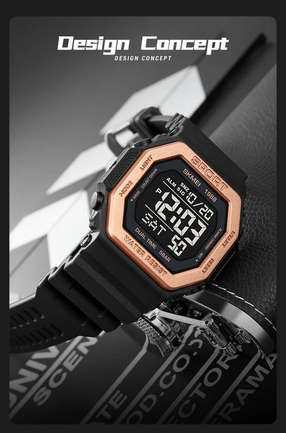 ⌚ Relógio Masculino Esportivo SKMEI 1988 🏃‍♂️ Digital com Luz de Fundo 💡 | Alarme, Cronômetro e Contagem Regressiva ⏱️ | À Prova D’Água 5ATM 💦 | Estilo Militar Tático ⚔️