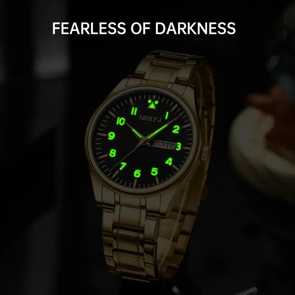 🕰️✨NIBOSI 2571 Herrenuhr ⌚ Luxus-Quarz-Edelstahl | Datum, Woche und Leuchtzeiger