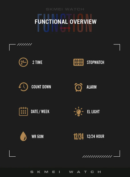 ⌚ Relógio Masculino Esportivo SKMEI 1988 🏃‍♂️ Digital com Luz de Fundo 💡 | Alarme, Cronômetro e Contagem Regressiva ⏱️ | À Prova D’Água 5ATM 💦 | Estilo Militar Tático ⚔️