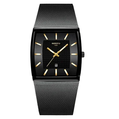 🕰️✨NIBOSI 2376 Herrenuhr ⌚ Luxus-Quarzuhr, rechteckig | Edelstahl, Kalender und Leuchtzeiger