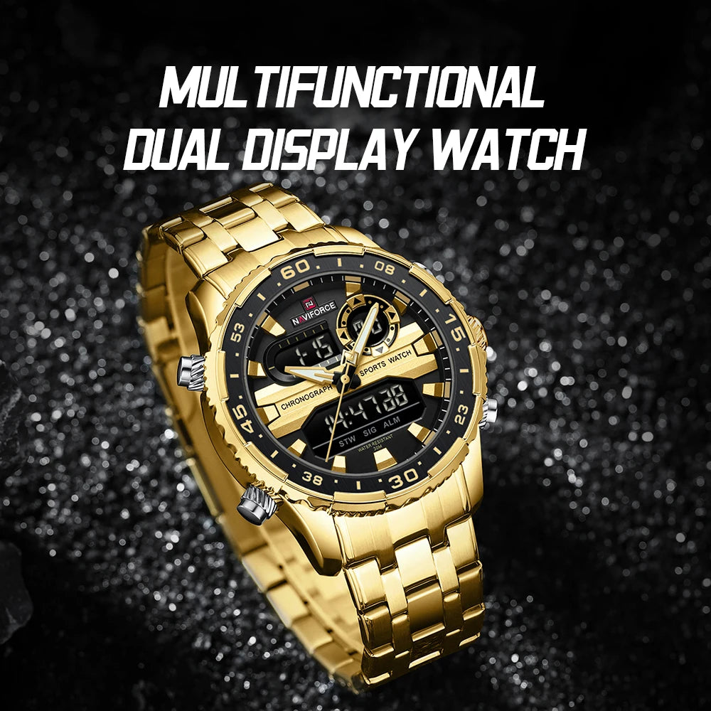 ⌚ Relógio NAVIFORCE NF9234 Luxo Analógico Digital Aço Inoxidável 3ATM