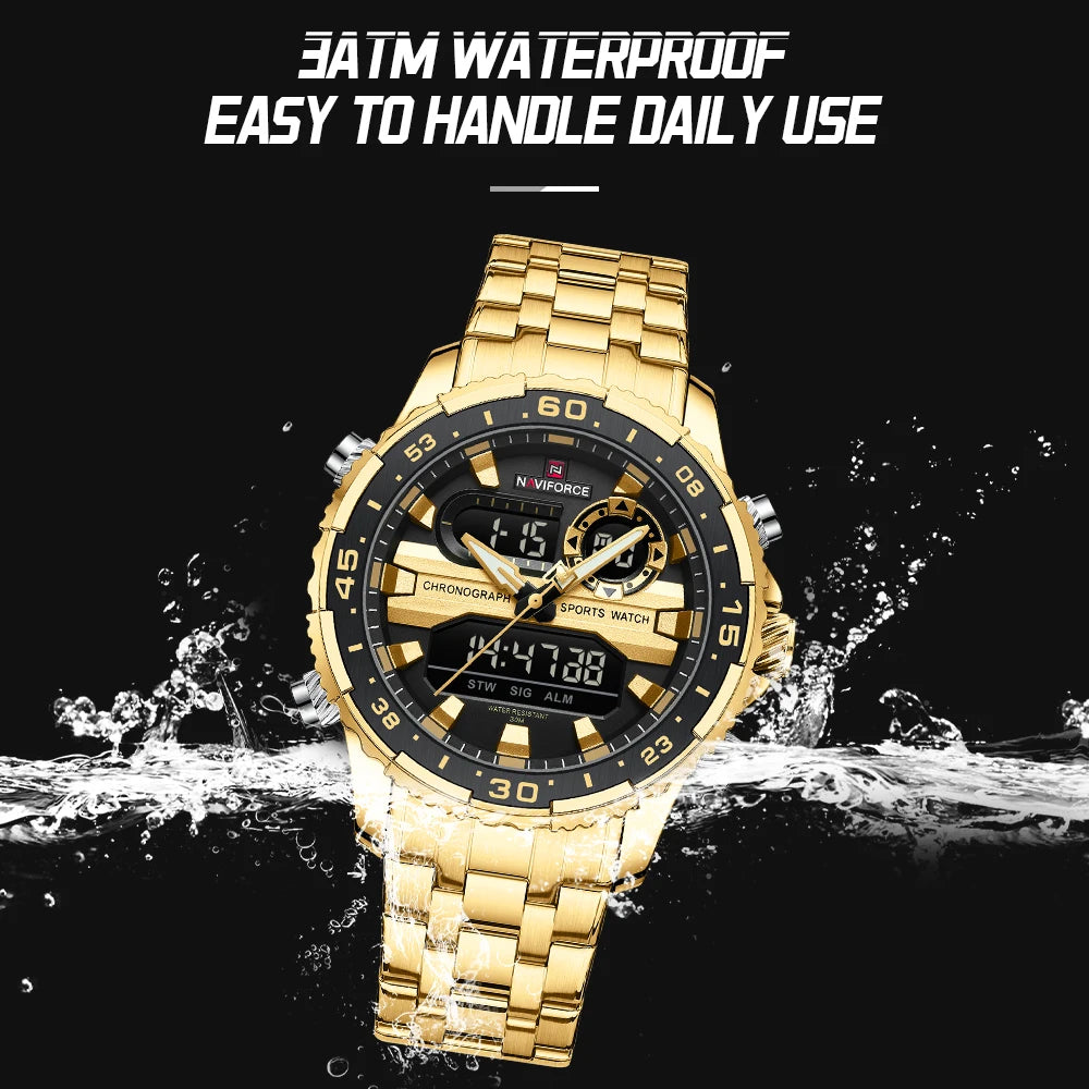⌚ Relógio NAVIFORCE NF9234 Luxo Analógico Digital Aço Inoxidável 3ATM