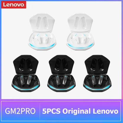 Kit com 5 Fones Lenovo GM2 Pro 🎮 Fones Bluetooth 5.3 TWS com Microfone – Som Hi-Fi para Jogos, Chamadas e Música