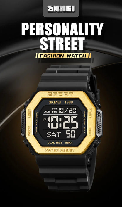 ⌚ Relógio Masculino Esportivo SKMEI 1988 🏃‍♂️ Digital com Luz de Fundo 💡 | Alarme, Cronômetro e Contagem Regressiva ⏱️ | À Prova D’Água 5ATM 💦 | Estilo Militar Tático ⚔️