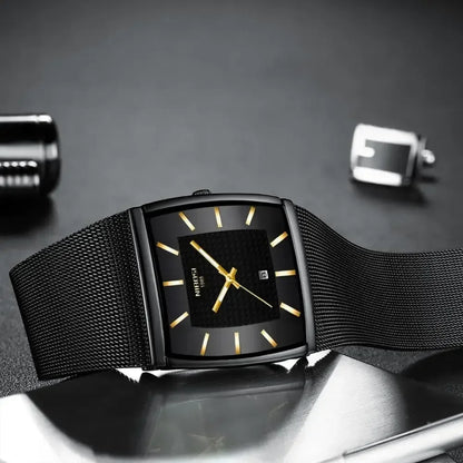 🕰️✨NIBOSI 2376 Herrenuhr ⌚ Luxus-Quarzuhr, rechteckig | Edelstahl, Kalender und Leuchtzeiger