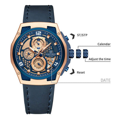⌚Relógio Masculino NAVIFORCE NF8051L – Cronógrafo Esportivo e Casual com Pulseira de Couro