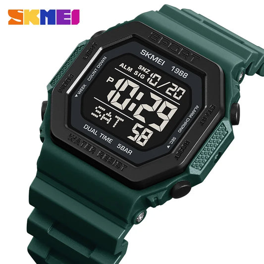 ⌚ Relógio Masculino Esportivo SKMEI 1988 🏃‍♂️ Digital com Luz de Fundo 💡 | Alarme, Cronômetro e Contagem Regressiva ⏱️ | À Prova D’Água 5ATM 💦 | Estilo Militar Tático ⚔️