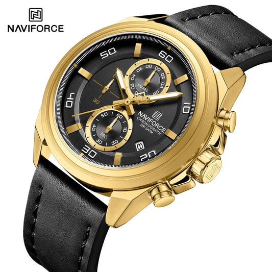 ⌚ Relógio NAVIFORCE NF8075 Masculino Couro – Cronógrafo e Ponteiros Luminosos