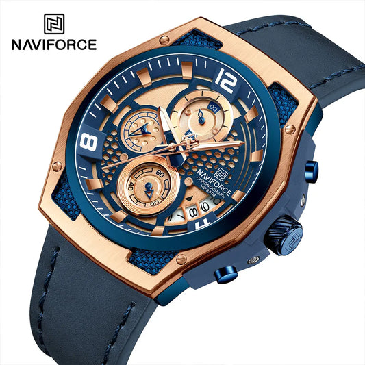 ⌚Relógio Masculino NAVIFORCE NF8051L – Cronógrafo Esportivo e Casual com Pulseira de Couro