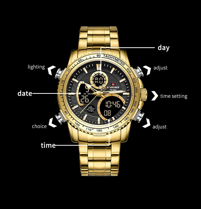 NAVIFORCE NF9182 Quartz Digital Stainless Steel 3ATM Watch