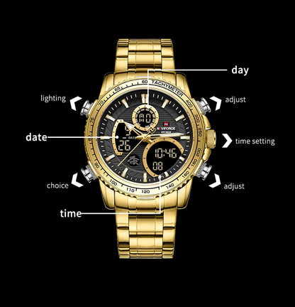 NAVIFORCE NF9182 Quartz Digital Stainless Steel 3ATM Watch