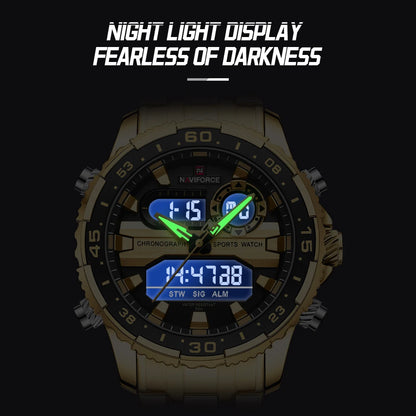 ⌚ Relógio NAVIFORCE NF9234 Luxo Analógico Digital Aço Inoxidável 3ATM