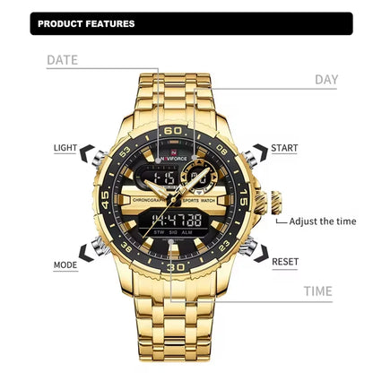 ⌚ Relógio NAVIFORCE NF9234 Luxo Analógico Digital Aço Inoxidável 3ATM