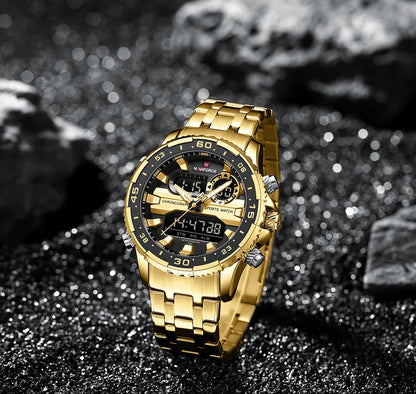 ⌚ Relógio NAVIFORCE NF9234 Luxo Analógico Digital Aço Inoxidável 3ATM