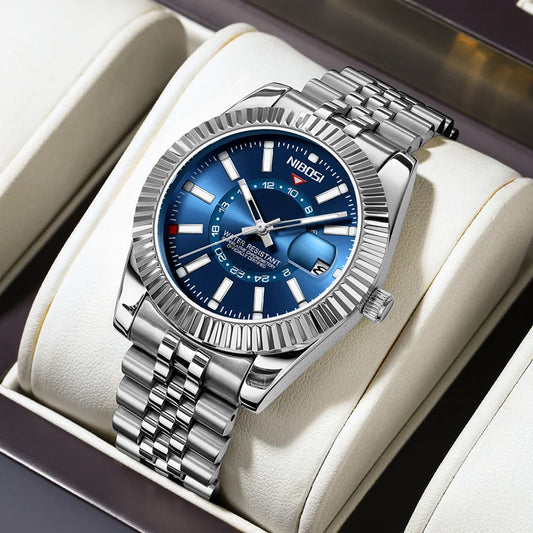 🕰️✨Relógio Masculino NIBOSI 2638 Luxo Quartzo 🏆 À Prova D’Água ⌚ Mostrador Romano + Calendário