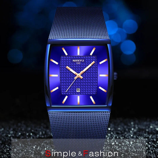 🕰️✨Relógio Masculino NIBOSI 2376 ⌚ Quartzo Luxo Retangular | Inoxidável, Calendário e Ponteiros Luminosos