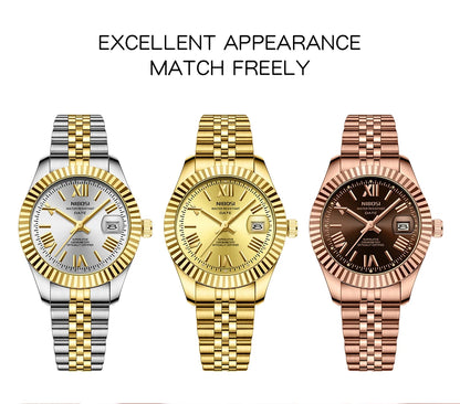 ⌚ Kit 2 Relógios Feminino e Masculino NIBOSI 2678 Casal 💖 Luxo Elegante | Cronógrafo ✨ | Aço Inoxidável 💎 | Estilo e Sofisticação