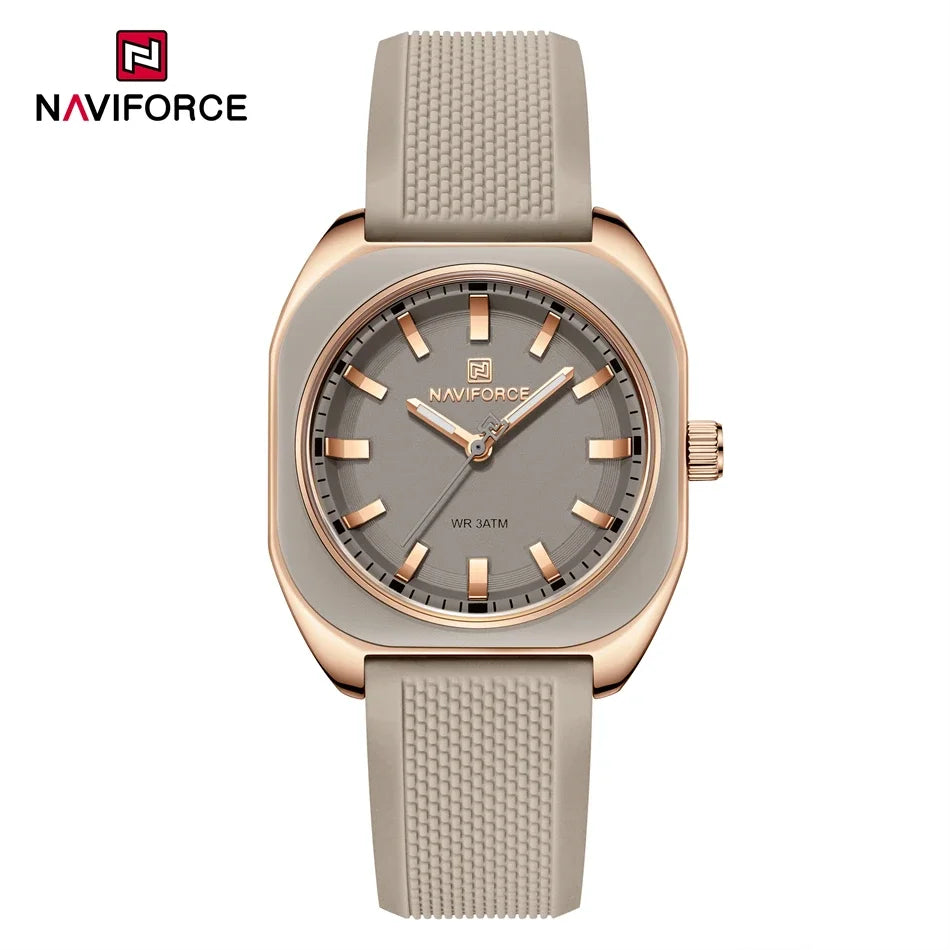 ⌚🌸Relógio Feminino NAVIFORCE NF5061 – Design Minimalista, Pulseira de Silicone, Resistente à Água