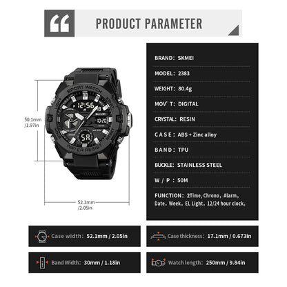 🕶️ Relógio Masculino SKMEI 2328 ⌚ Analógico + Digital 💥 Estilo Militar 🪖 Esportivo 🏋️‍♂️ à Prova d’Água 5ATM 💦 com Cronômetro, Alarme e Luz LED 🔦 | Pulseira PU Super Resistente 💪