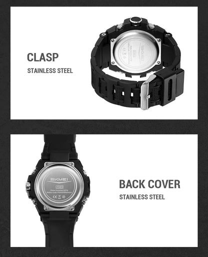 🕶️ Relógio Masculino SKMEI 2328 ⌚ Analógico + Digital 💥 Estilo Militar 🪖 Esportivo 🏋️‍♂️ à Prova d’Água 5ATM 💦 com Cronômetro, Alarme e Luz LED 🔦 | Pulseira PU Super Resistente 💪