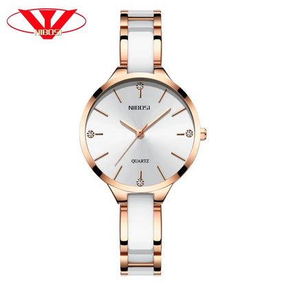 🕰️✨Relógio Feminino NIBOSI 2330 ⌚ Luxo com Pulseira de Cerâmica | Cronógrafo + À Prova d’Água